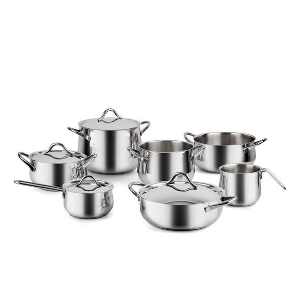 Sapore Italiano - Набор посуды 11 предметов (Кастрюля высокая 3,3 л, Кастрюля высокая 6 л, Кастрюля 2,3 л, Кастрюля 3,8 л, Сотейник 3 л, Ковш 1,1 л, Крышки 14, 18, 22 и 24 см, Ковш для молока 1,2 л), Barazzoni