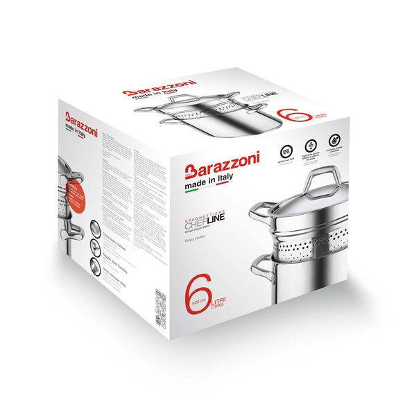 Chef Line - Кастрюля для приготовления пасты со вставкой 6 л, диам. 22 см + крышка, Barazzoni, изображение 2