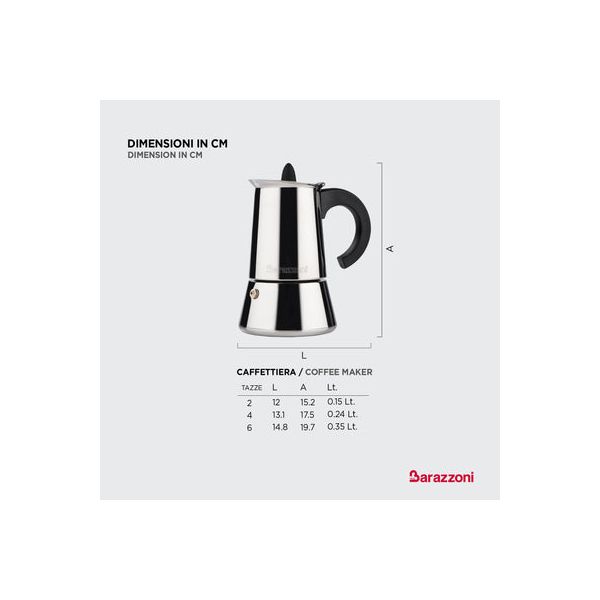 Inox - Гейзерная кофеварка на 2 чашки, Barazzoni, изображение 7