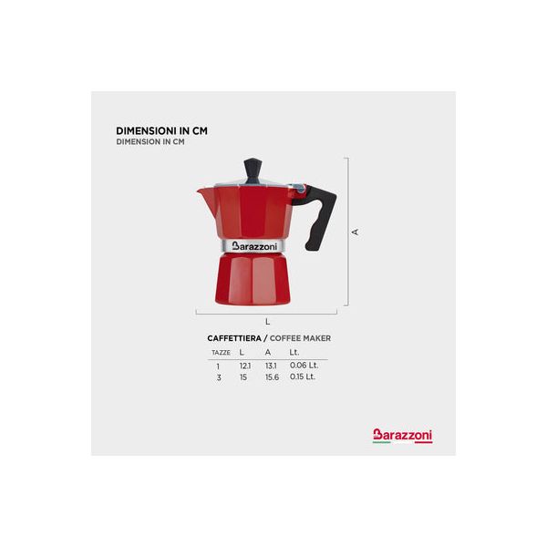 Alluminium Red - Гейзерная кофеварка на 3 чашки, красная, Barazzoni, изображение 4