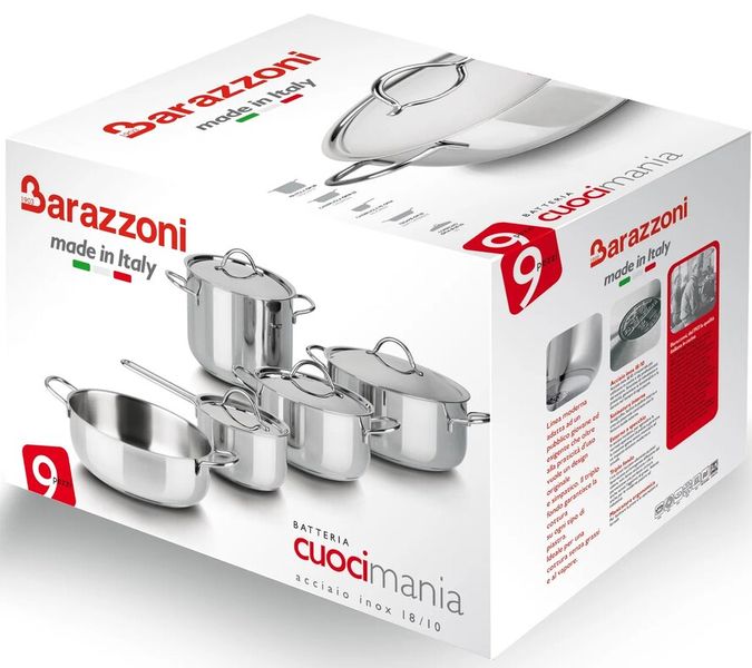 Cuocimania - Набор посуды 9 предметов (Кастрюля высокая 4,6 л, Кастрюля 2,3 л, Кастрюля 3,8 л, Сотейник 2,6 л, Ковш 1,1 л, Крышки 14, 18, 20 и 22 см), Barazzoni, изображение 5