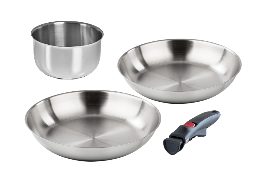 Inox Facile - Набор из 3-х предметов: сковороды 24 и 28 см, ковш 16 см, съемная ручка, Barazzoni